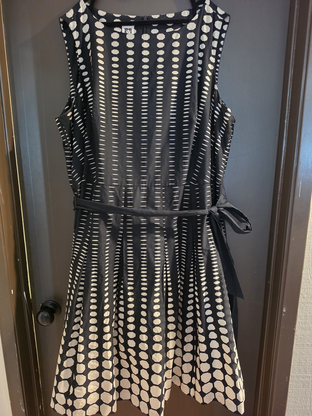 Anne Klein Black and Cream Polka Dot Fit & Flare Midi Dress